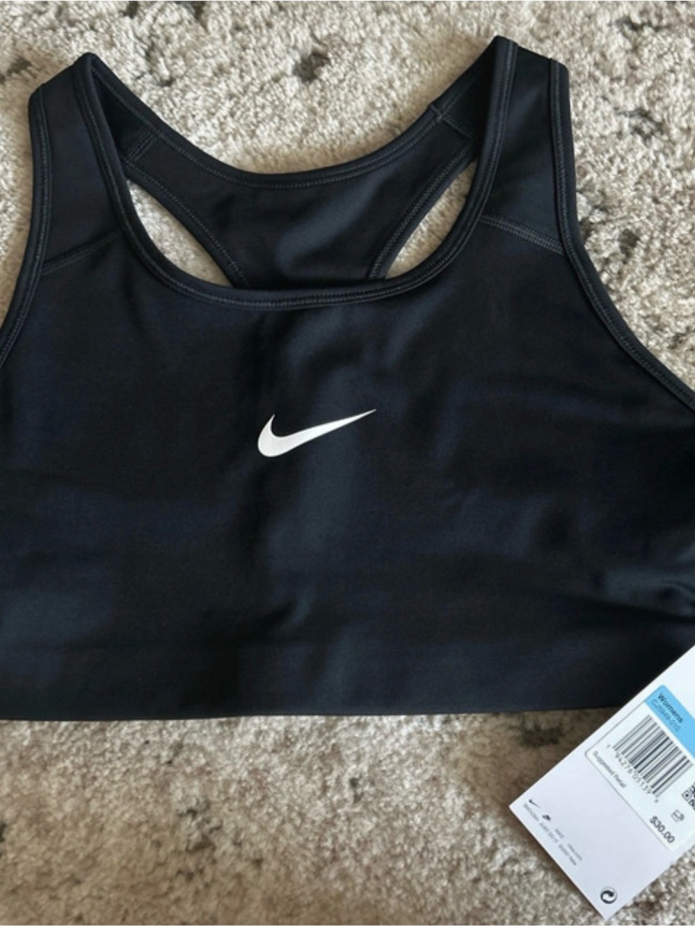Nike Black Sports Bra with White Swoosh - Racerback Support